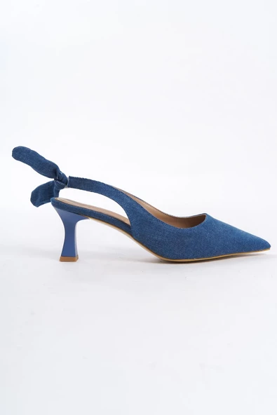 MiniPony Mavi Kot Arkası Açık Stiletto Fiyonklu Ayakkabı - 4