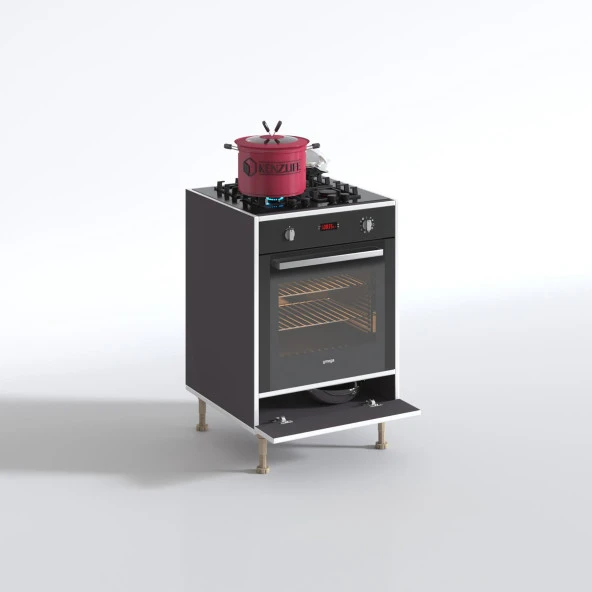 Kenzlife ankastre modülü kabini polonyum gri fırın ocak dolabı özel boy ayarlı ayaklı kapaklı - Resim 2