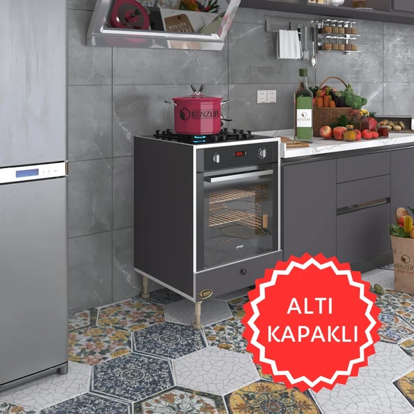Kenzlife ankastre modülü kabini tulyum gri fırın ocak dolabı özel boy ayarlı ayaklı kapaklı - 1