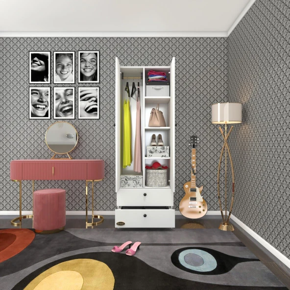 Kenzlife gardırop 2 kapılı kapaklı 2 çekmeceli nilüfer byz 173x60x42 gardolap dolap ofis