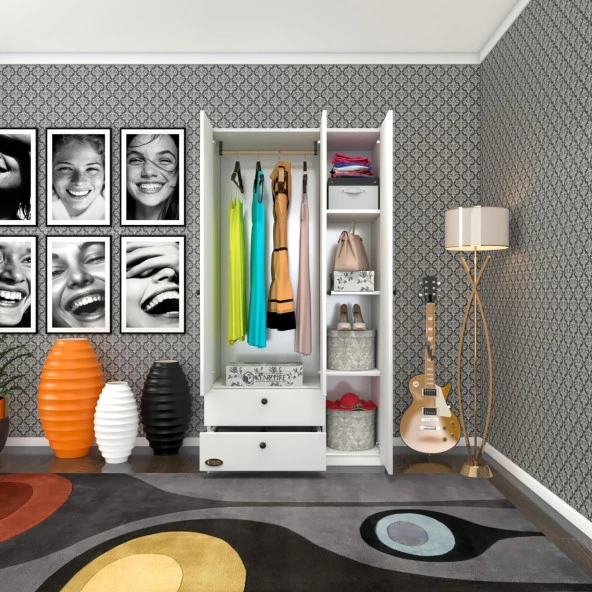 Kenzlife gardırop 3 kapılı kapaklı 2 çekmeceli manolya byz 173*90*42 gardolap dolap ofis