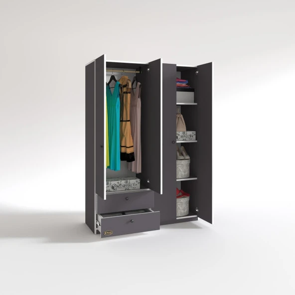 Kenzlife gardırop 4 kapılı kapaklı 2 çekmeceli hüsnüyusuf gri 173*120*42 gardolap dolap ofis - Resim 2