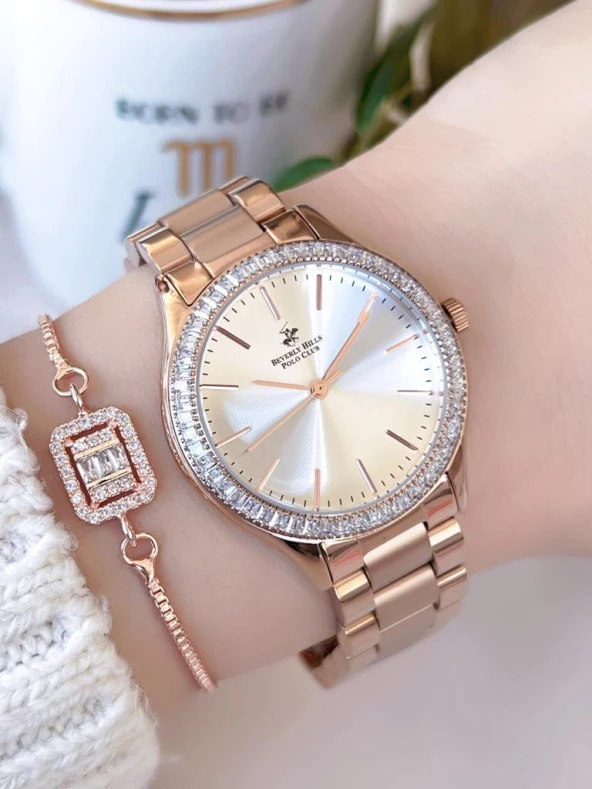 BHP.R2 Sedef Kadran Çelik Kasa&Kordon Kararma Renk Atma Yapmaz Zirkon Taşlı Kadın Kol Saati+Bileklik ürün görseli