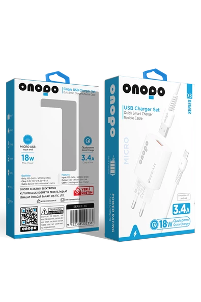 onopo Android Xiaomi Ve Samsung Uyumlu Hızlı Şarj Micro Usb 3.4a Hızlı Şarj Cihazı 20w - X6