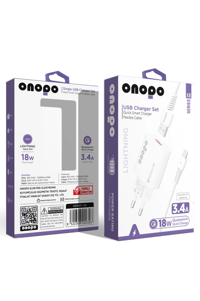 onopo İphone Apple Uyumlu Lightning Usb 3.4a Iphone Hızlı Şarj Cihazı Uyumlu 18w - X8