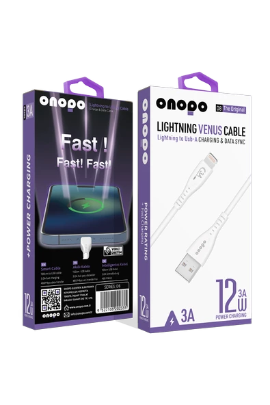 onopo İphone Apple Uyumlu  Lightning Usb Hızlı Şarj Ve Data Kablosu 3.0a / 1mt - D8