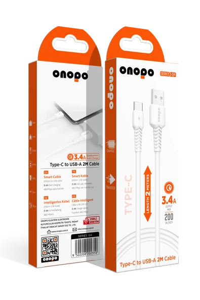 onopo Android Xiaomi Ve Samsung Uyumlu Type-c To Usb Kablo 3.4a Hızlı Şarj Ve Data Kablosu 2m - Q4