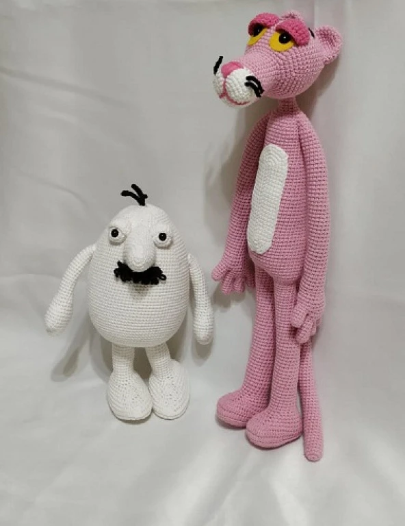 Pembe Panter ve Beyaz Adam Amigurumi Organik Oyuncak - 1