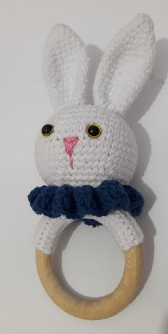 Sevimli Tavşan Çıngırak Amigurumi Organik Oyuncak - 1