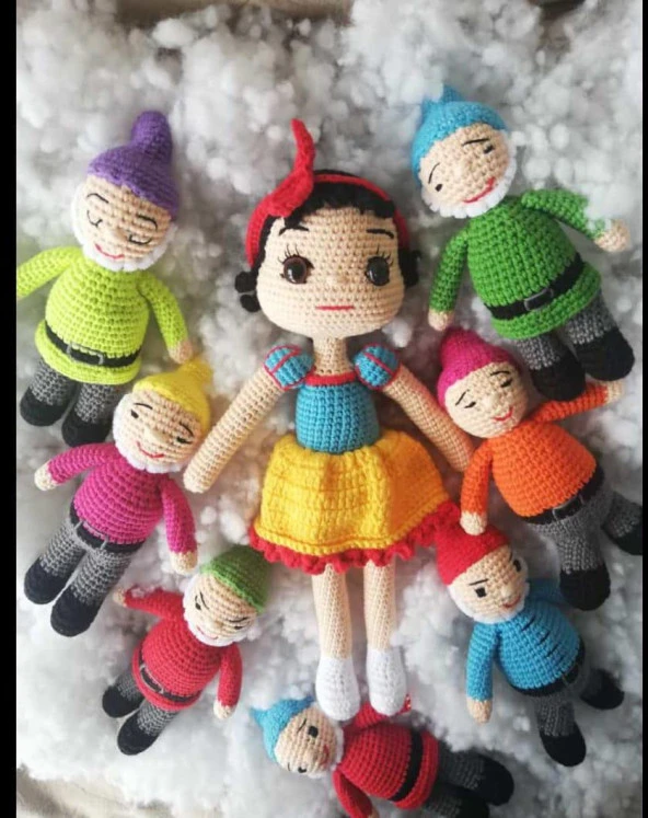 Pamuk Prenses ve Yedi Cüceler Amigurumi Organik Oyuncak - 1
