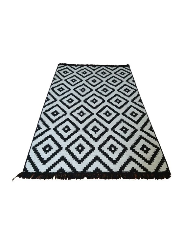Algelsineve  Antik Kilim Paspas - Siyah Beyaz Piramit Desen, 60x90cm - 2