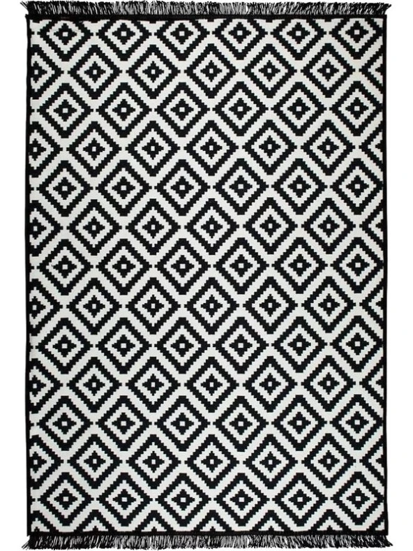 Algelsineve  Antik Kilim Paspas - Siyah Beyaz Piramit Desen, 60x90cm - 3