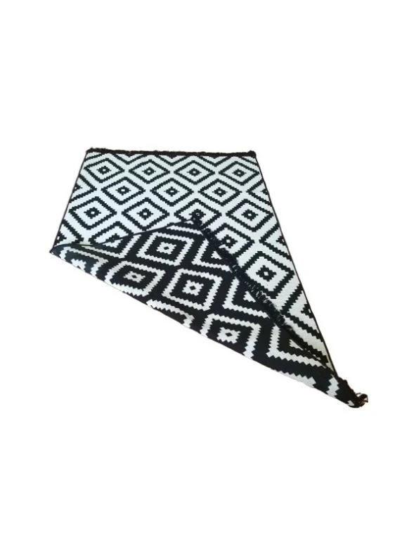 Algelsineve  Antik Kilim Paspas - Siyah Beyaz Piramit Desen, 60x90cm - 4