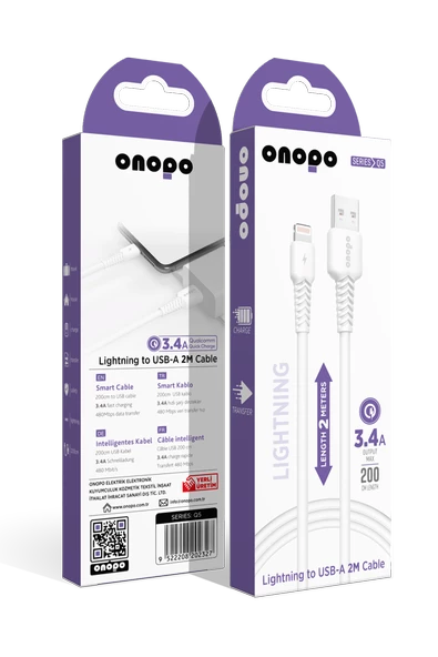 onopo İphone Apple Uyumlu  Lightning To Usb Kablo 3.4a Uyumlu Hızlı Şarj Ve Data Kablosu 2m - Q5