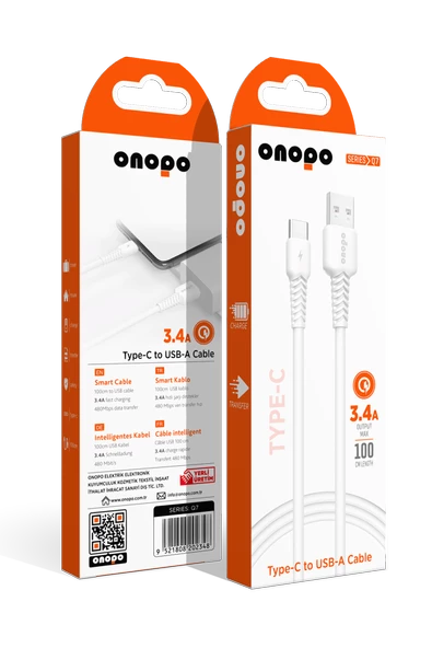 onopo Type-C To USB Kablo 3.4A Uyumlu Hızlı Şarj ve Data Kablosu 1M - Q7