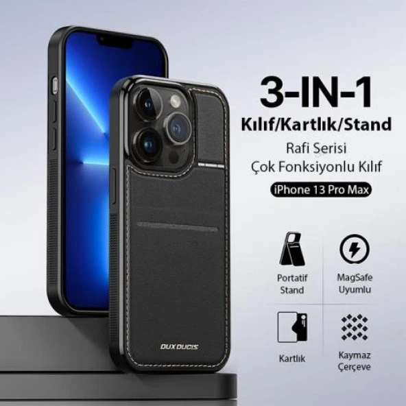 Coofbe Premium Deri 3in1 Magsafe iPhone 13 Pro Max Kılıf Kartlık Telefon Standı Cüzdanlı Kılıf