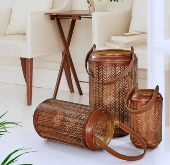 Balin 3lü Safran Metal Mumluk 26x42 cm