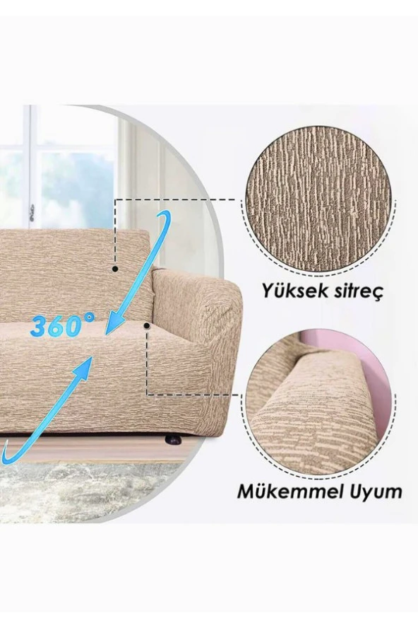 AmorHome 3-3-1-1 Lastikli Koltuk Örtüsü - Kanepe Örtüsü Takımı 180 x 230 4 Parça, Dokuma Jakar - Resim 8