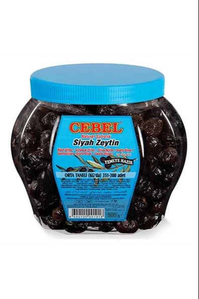 Cebel Siyah Zeytin Orta Taneli 351-380 Pet 500 Gr