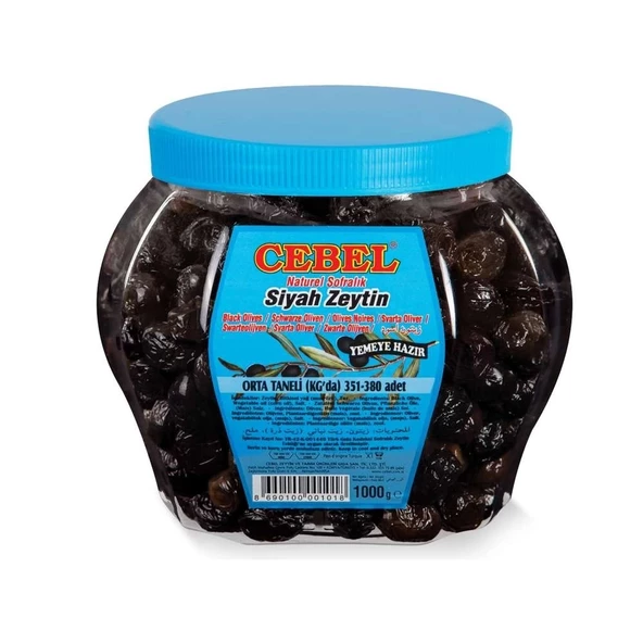 Cebel Siyah Zeytin Orta Taneli 351-380 Pet 1000 Gr