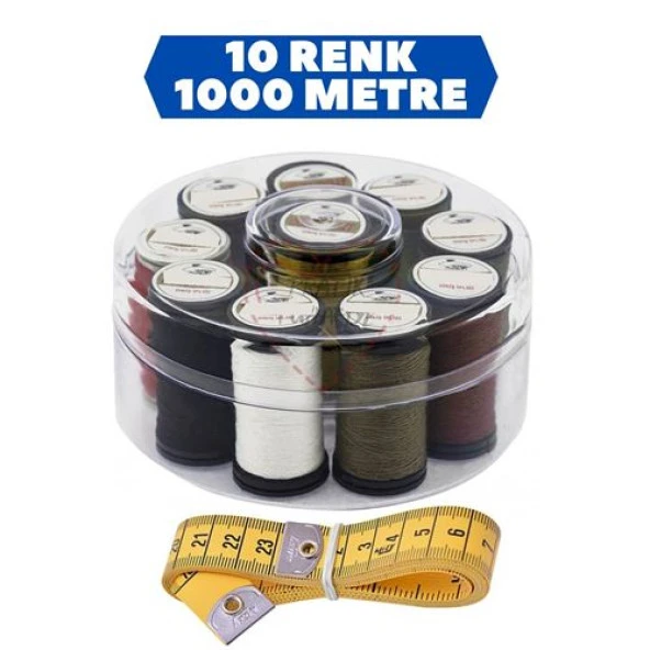 Tekno-Firsat 10 Renk 1000 Mt Kutulu Mezuralı Dikiş İpliği Seti 716742