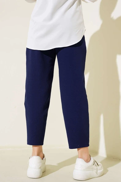 Düğmeli Pileli Pantolon Lacivert - Resim 3