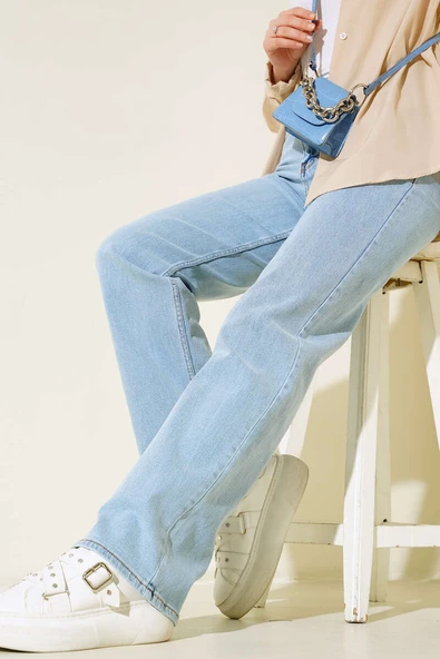 Yüksek Bel Palazzo Kot Pantolon Kar Açık ürün görseli 1