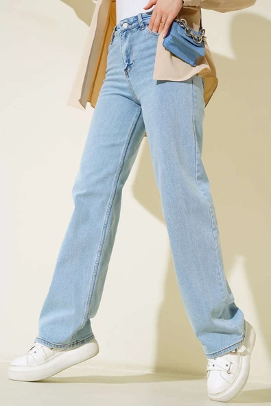 Yüksek Bel Palazzo Kot Pantolon Kar Açık - Resim 2