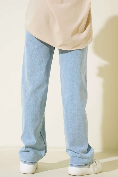 Yüksek Bel Palazzo Kot Pantolon Kar Açık - Resim 3