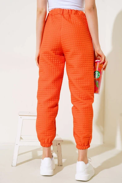 Paça Lastikli Kapitone Pantolon Oranj - Resim 3