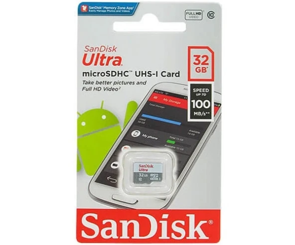 Sandisk 32GB Ultra Micro Sdhc Uhs-1 Class 10 100MB/S SDSQUNR-032G-GN3MN Hafıza Kart