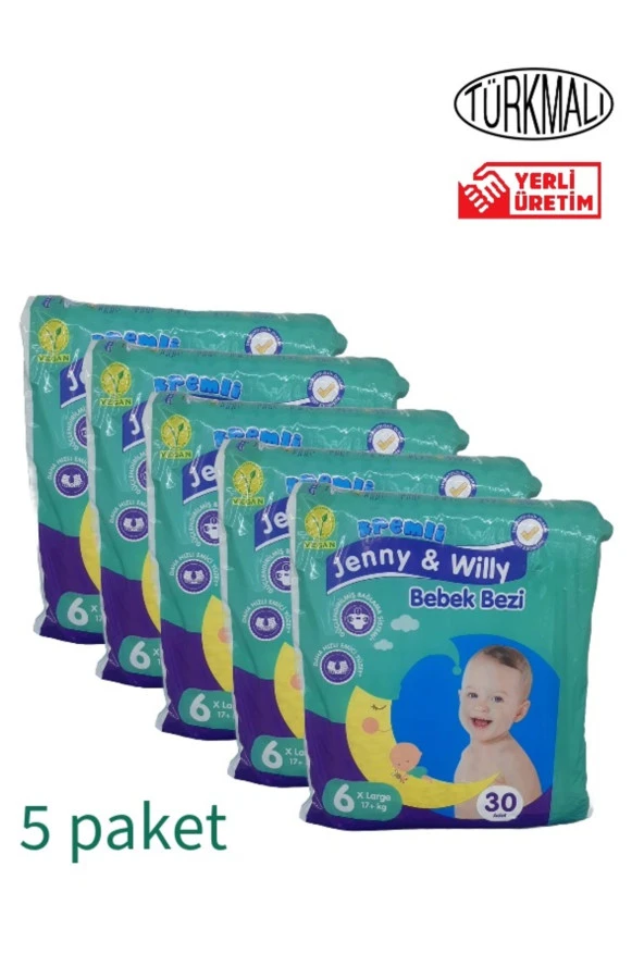 BEBEK BEZİ X LARGE (6 NUMARA ) 17+ KG 5 Lİ PAKET 150 ADET JENNY & WİLLY