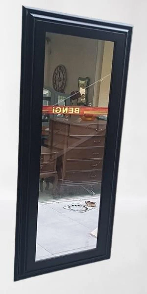 Boy 90346 Duvar Aynası 45'e 115 MDF Lam Kenar Siyah Flotal Ayna Kutuda Sevk El Yapım