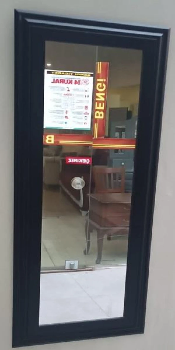 Boy 90346 Duvar Aynası 45'e 115 MDF Lam Kenar Siyah Flotal Ayna Kutuda Sevk El Yapım - 2