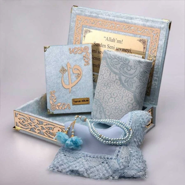 Raşel Kutulu, Kuran Hediye Seti (Orta Boy, Bebe Mavi, Elif-Vav) ürün görseli 1