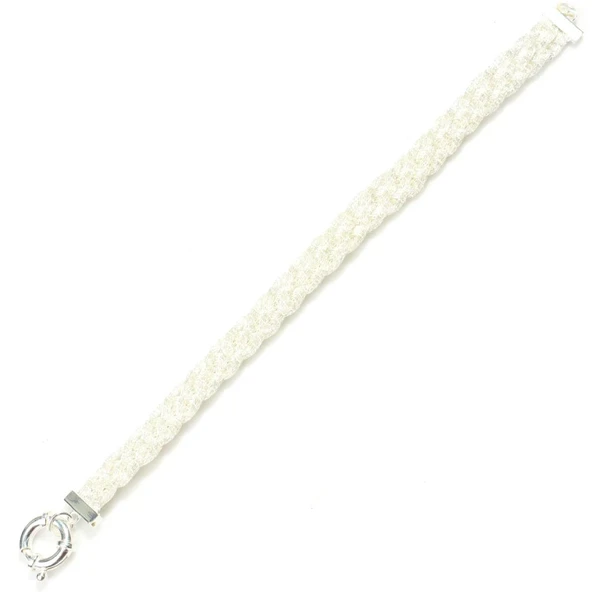 925 Ayar Gümüş 3 Sıra Elişi Örgü Kilitli Bileklik - Resim 2