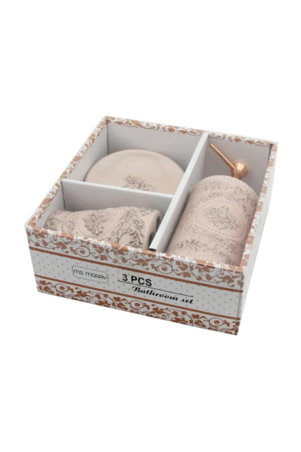 3 Parça Seramik Banyo Seti Silindir Pembe ürün görseli