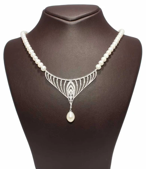 Gümüş İnci Kolye, Beyaz - Resim 3