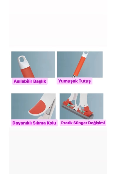 Kelebek Sıkma Mekanizmalı Sünger Paspas Mop - 3