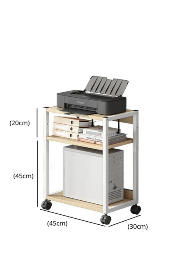 servetavcı Yazıcı ve Kasa Sehpası Atlantik Çam Beyaz (FRENLİ TEKERLİ) 30x45 - Resim 2