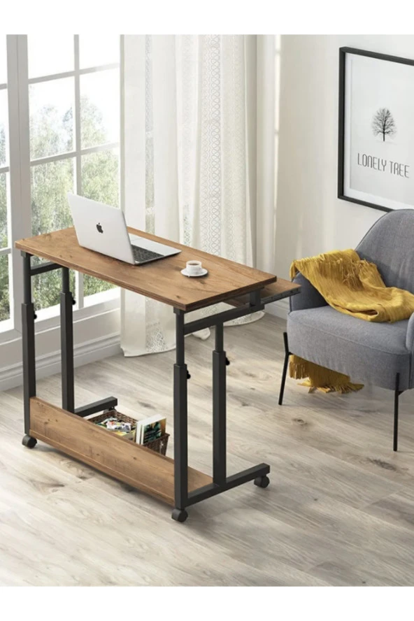 servetavcı Yükseklik Ayarlı ve Klavyelikli Çalışma Masası - Atlantik Çam (Tekerli) 80x40 Oval Kenar ürün görseli 1