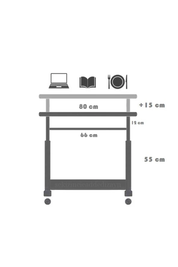 servetavcı Yükseklik Ayarlı ve Klavyelikli Çalışma Masası - Atlantik Çam (Tekerli) 80x40 Oval Kenar - Resim 2
