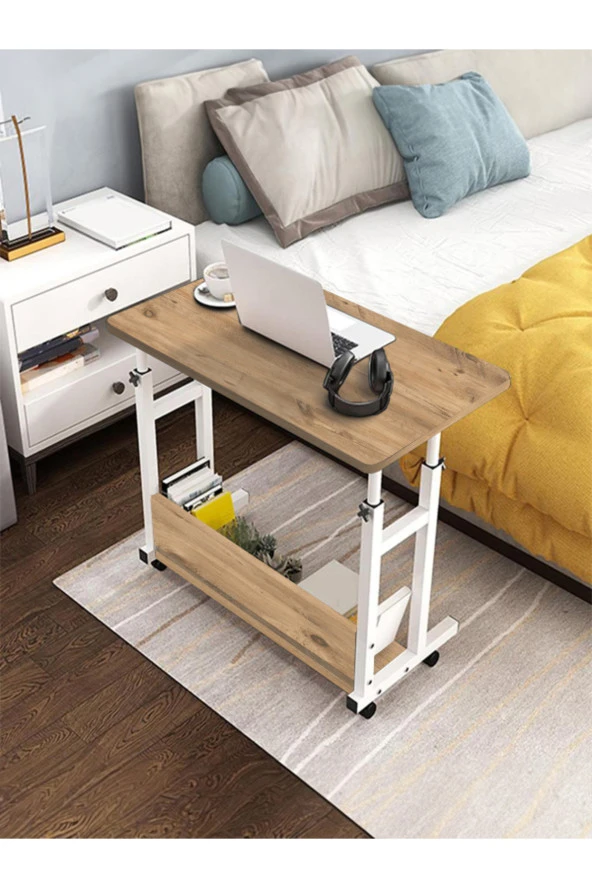 servetavcı Yükseklik Ayarlı Çalışma Masası - Atlantik Çam 2 (TEKERLİ) 100x50 Oval Kenar ürün görseli 1