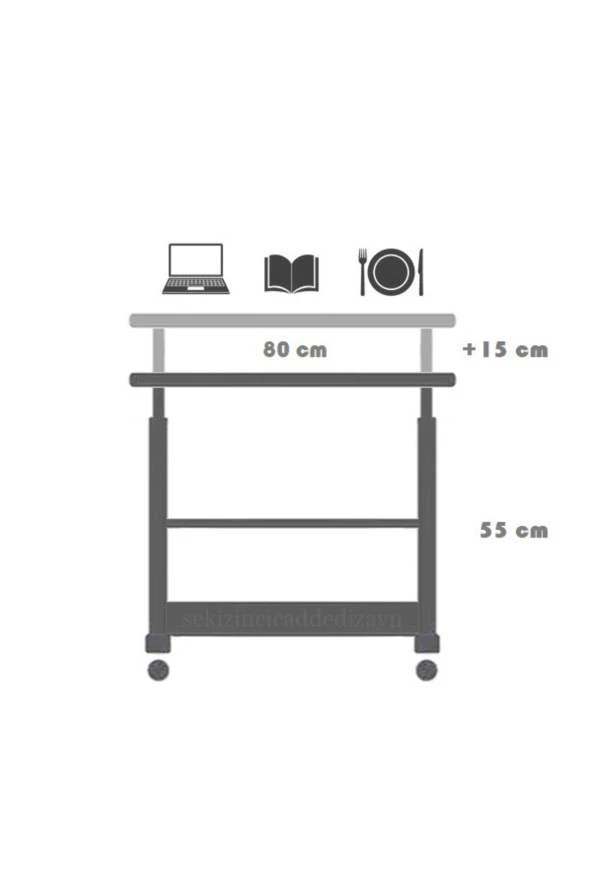 servetavcı Yükseklik Ayarlı ve Çift Raflı Çalışma Masası - Atlantik Çam (Tekerli) 80x40 - Resim 3