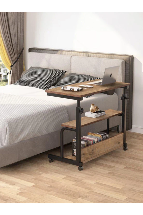 servetavcı Yükseklik Ayarlı ve Çift Raflı Çalışma Masası - Atlantik Çam (Tekerli) 80x40 - Resim 2