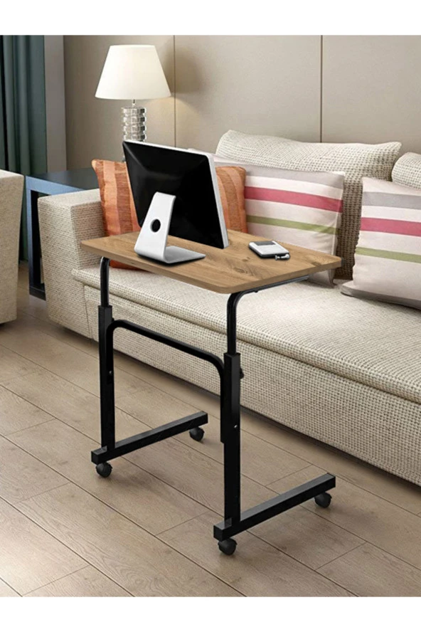 servetavcı Yükseklik Ayarlı Laptop Sehpası Ve Çalışma Masası - Atlantik Çam (TEKERLİ) 60x40 Oval Kenar - Resim 2