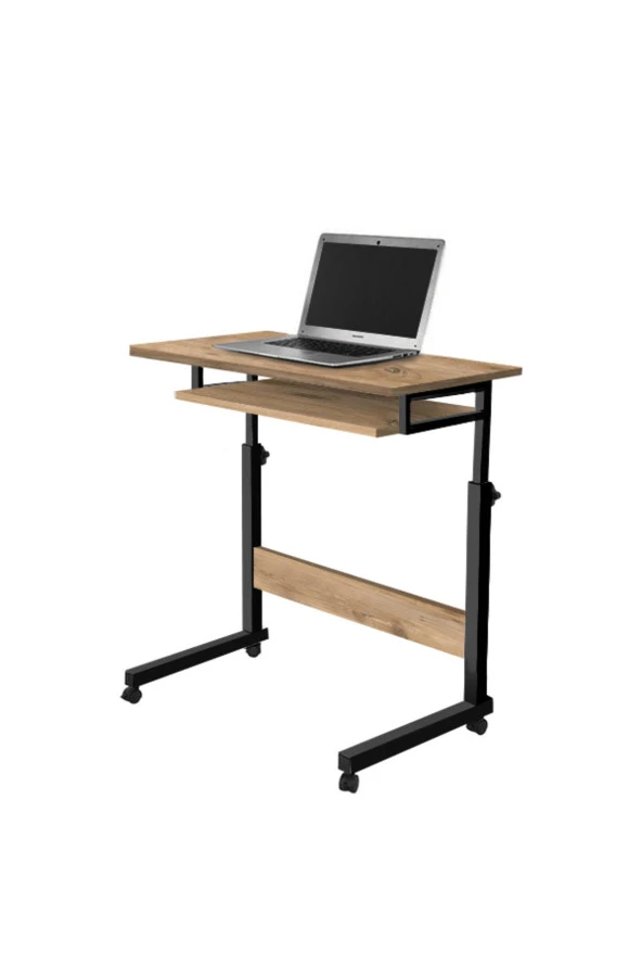 servetavcı Yükseklik Ayarlı ve Klavyelikli Laptop Sehpası - Atlantik Çam 70x40 (Frenli Tekerli) - Resim 2