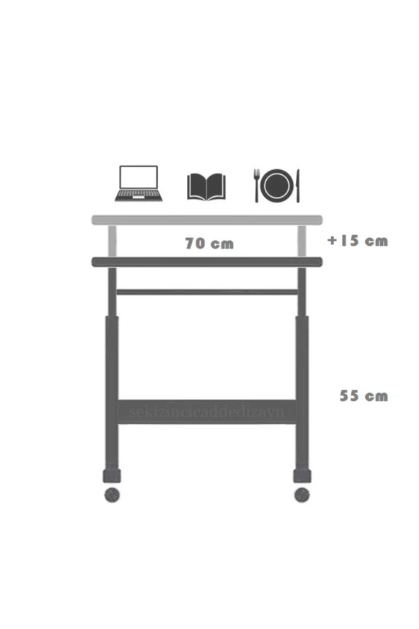 servetavcı Yükseklik Ayarlı ve Klavyelikli Laptop Sehpası - Atlantik Çam 70x40 (Frenli Tekerli) - Resim 3