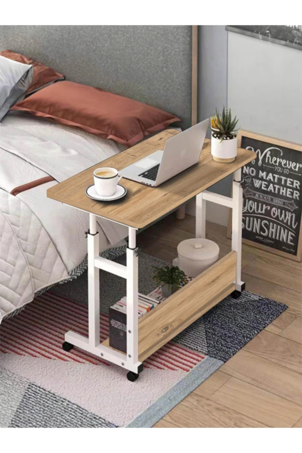 servetavcı Yükseklik Ayarlı Çalışma Masası - Atlantik Çam 2 (TEKERLİ) 100x50 Oval Kenar