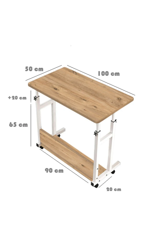 servetavcı Yükseklik Ayarlı Çalışma Masası - Atlantik Çam 2 (TEKERLİ) 100x50 Oval Kenar - 2
